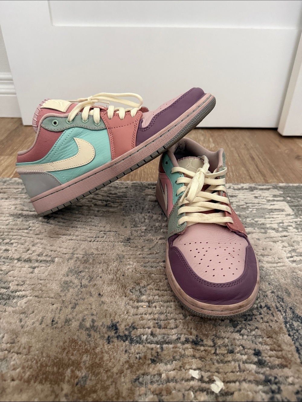 Jordan Kids Low-Top Sneakers in Pink, Purple, Mint & Cream
